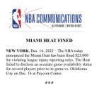 After being fined by the NBA for "violating league injury reporting rules" - [The Heat] now listed EVERY SINGLE PLAYER on the injury report.