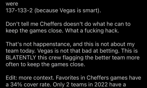 Some on this sub believe Cheffers and his crew purposefully throws flags to keep the game close for the underdog to cover the spread and he has the stats to prove it.
