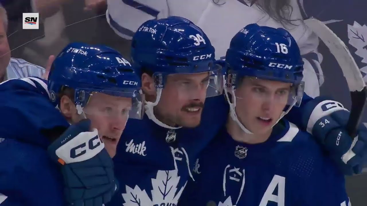 Matthews power play snipe puts Marner in the record books!