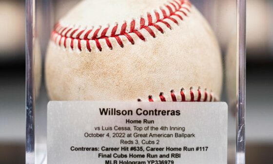 Picked these up recently to keep safe in my collection: Willson Contreras’ last home run and last hit as a Chicago Cub.