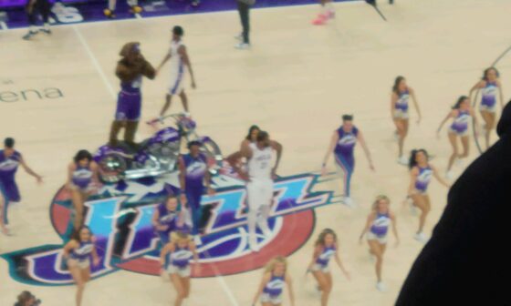 Embiid performs with the Jazz Dancers