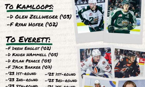 Olen Zellweger traded by the Everett Silvertips to the Kamloops Blazers for 4 players and 10 pics, including 4 firsts. Kamloops hosts the Memorial Cup this year