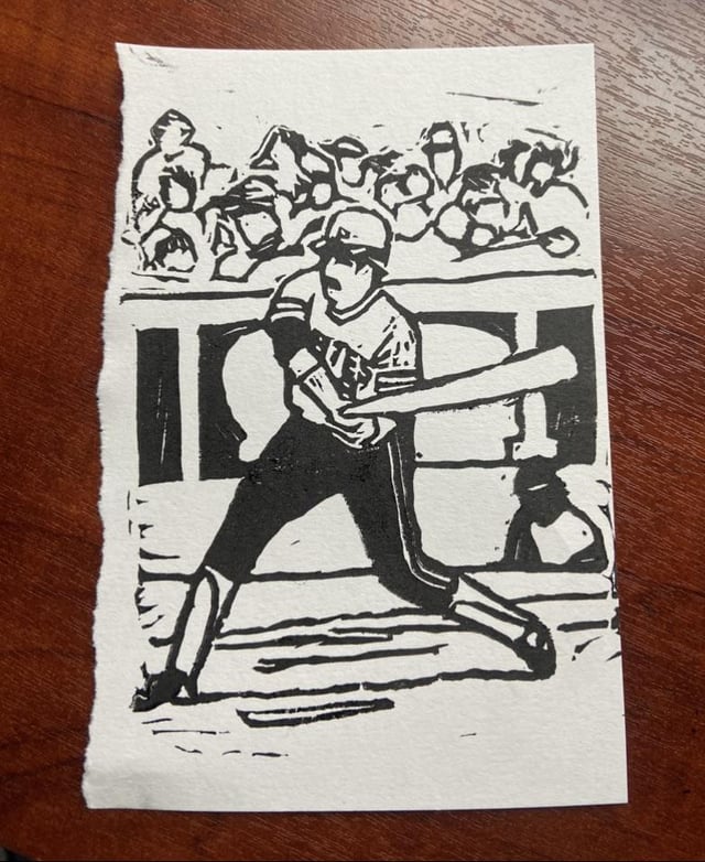 Made a Linocut of Stargell‘s ~535ft blast at Olympic Stadium