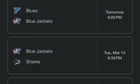 Tank battle coming up on Tuesday. Time to become a blue jackets fan for the rest of the season.