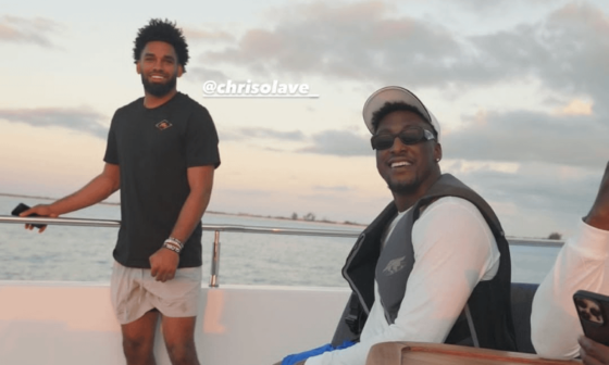 Michael Thomas & Chris Olave hanging out on a boat together. Love to see it.