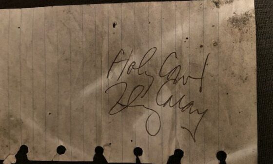 My Harry Caray autograph I got from him in a restaurant after a game as a kid in maybe 1988. It's been through a fire.