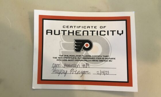 Wife won a signed puck at a basket raffle. Is this worth keeping around for Atkinson?