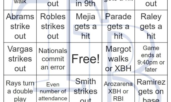 Rays vs Nationals bingo, 4/3/2023