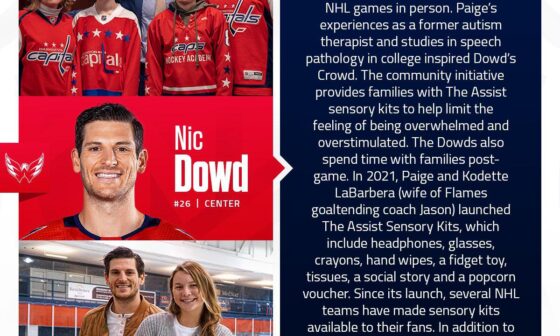 [NHL PR] On World Autism Awareness Day, we are highlighting the work Nic Dowd and his wife, Paige, are doing to help children with sensory needs – including Autism – enjoy NHL games in person not only in Washington but at other arenas across the League.