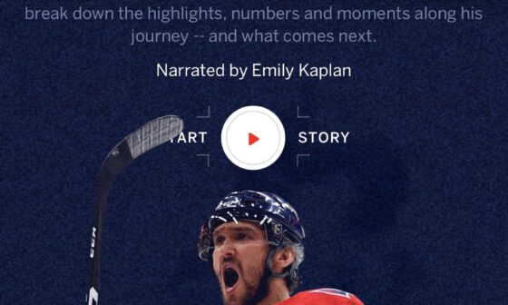 [Capitals] Congratulations to @espn for their Webby Award ( @TheWebbyAwards ) win in the Websites and Mobile Sites, ESPN won the award for their piece on @Capitals captain Alex Ovechkin’s journey to the elite 800-goal club, narrated by @emilymkaplan.