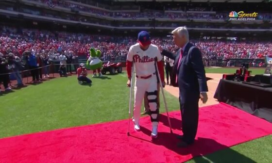 Rhys Hoskins is introduced to receive his 2022 NL Champions ring
