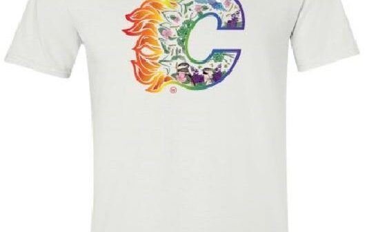 Flames pride logo tees available for purchase