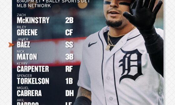 Detroit Tigers’ starting lineup for tonight’s game against the O’s! (04/27/23)