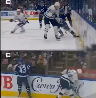 Here is the hit Pat Maroon laid on Jake McCabe compared to Kyle Clifford's hit on Ross Colton that got him suspended last year
