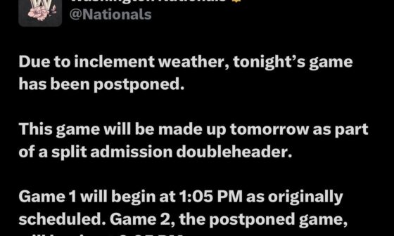 Tonight’s game is postponed. I’ll be there rooting the boys on for both games tomorrow 🫡🫡