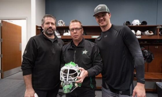 Introducing: The Suds Mask. Designed for Jake Oettinger by Stars Assistant Equipment Manager, Dennis Soetaert, the Suds Mask is dedicated to longtime Stars Head Equipment Manager, Steve “Sudsy” Sumner, who is retiring after this season.