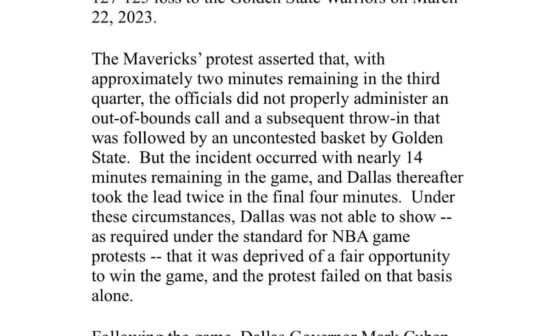 Mavs protest denied per NBA