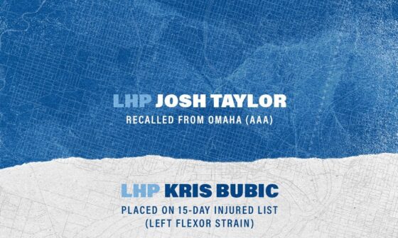 Kris Bubic has been placed on the 15 day IL, and Josh Taylor has been called up from Omaha