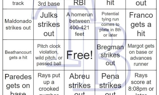 Rays vs Astros Bingo, 4/24/2023