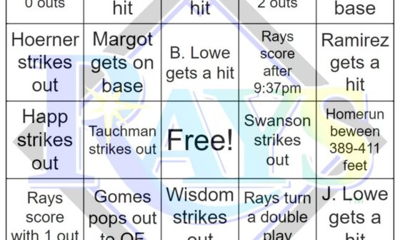 Rays vs Cubs Bingo, 5/30/2023