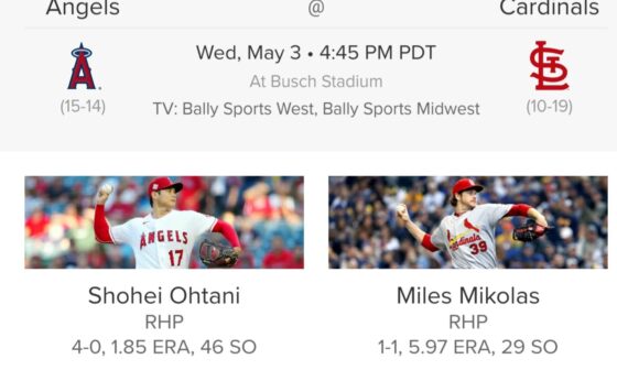 Here's how our starting pitching stacks up against the Cardinals: Ohtani pitches Wednesday