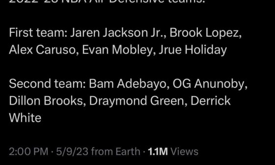 AD not listed on NBA All-Defensive teams. Wow
