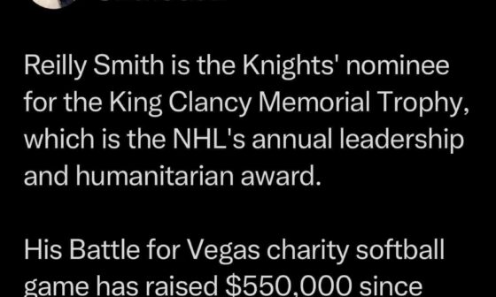 Reilly Smith nominated for King Clancy Memorial Trophy!
