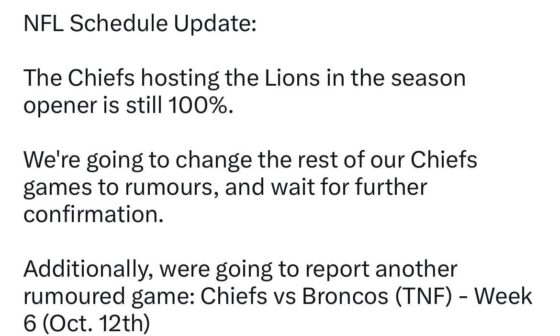 Sounds like they are very sure we are playing Chiefs opening night
