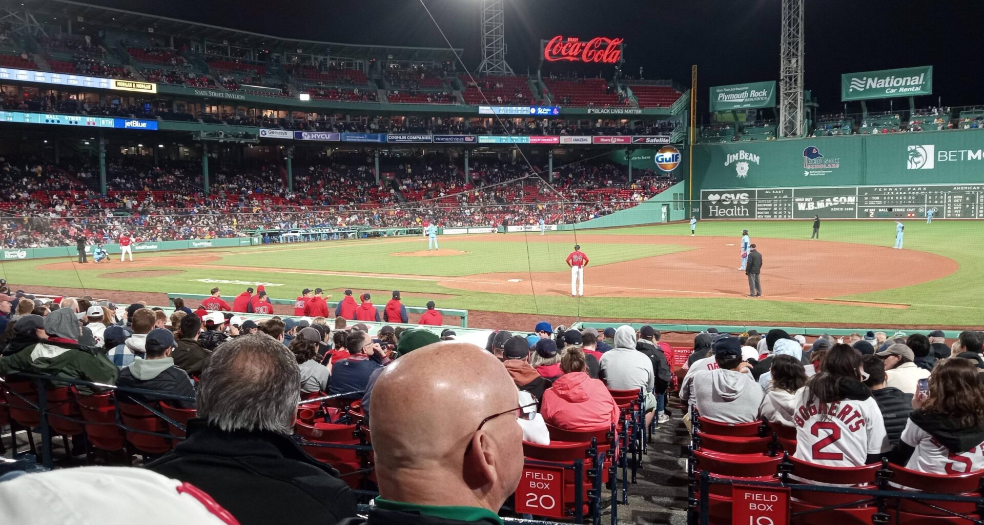 For to post checking in from my first game in 105, Fenway is beautiful under the lights.