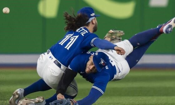 The Canadian Press Toronto photographer Frank Gunn was awarded in the Sports Photo category for capturing a moment that depicted a collision between Blue Jays' Bo Bichette and center fielder George Springer.