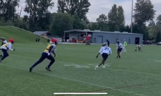 Witherspoon breaks on the pass and snags the pick during OTAs