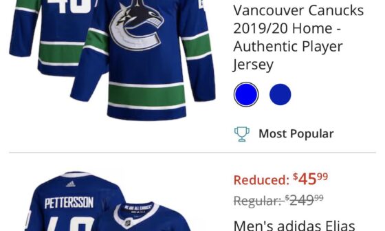 Pettersson Adidas jerseys on sale for $46 on Lids.ca