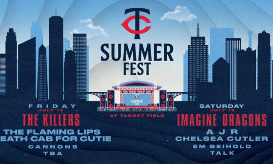 [Minnesota Twins] Let’s ROCK Target Field this summer 🤘! The Killers and Imagine Dragons headline the all new TC Summer Fest on July 14 & 15. This will be the biggest rock weekend of the year! Tickets go on sale May 5!