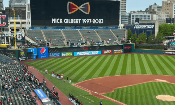 Guardians pause for a moment of silence to remember Nick Gilbert, son of Cavs owner Dan, who passed away last night.