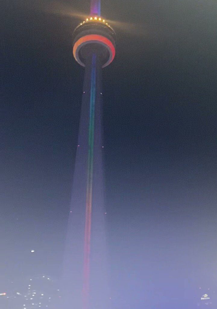 [happyleafsfan] The CN tower made the colours pride when bass comes out in relief for the jays #bluejays #nextlevel