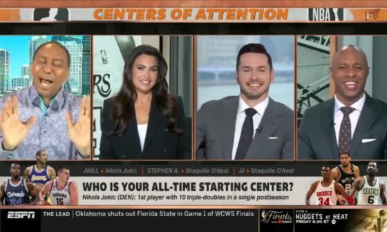 Stephen A. Smith: "Jokic isn't known for having some kind of dominant post game. It's not his game". JJ Redick responds: "Stephen A., we have got 10 years of tracking data. You know what the most efficient half court play is? In 10 years? A Nikola Jokic post-up."