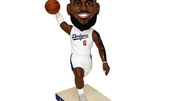 The Los Angeles dodgers giving a lebron james bobblehead on 8/19