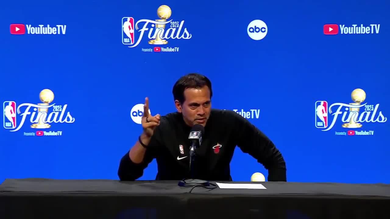 Eric Spoelstra shuts down the final question in his post-game presser about "making Jokic a scorer or passer"