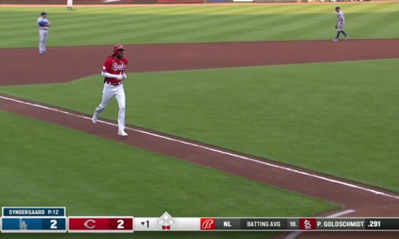Elly de la Cruz crushes his first homer of his MLB career, a 458ft bomb!