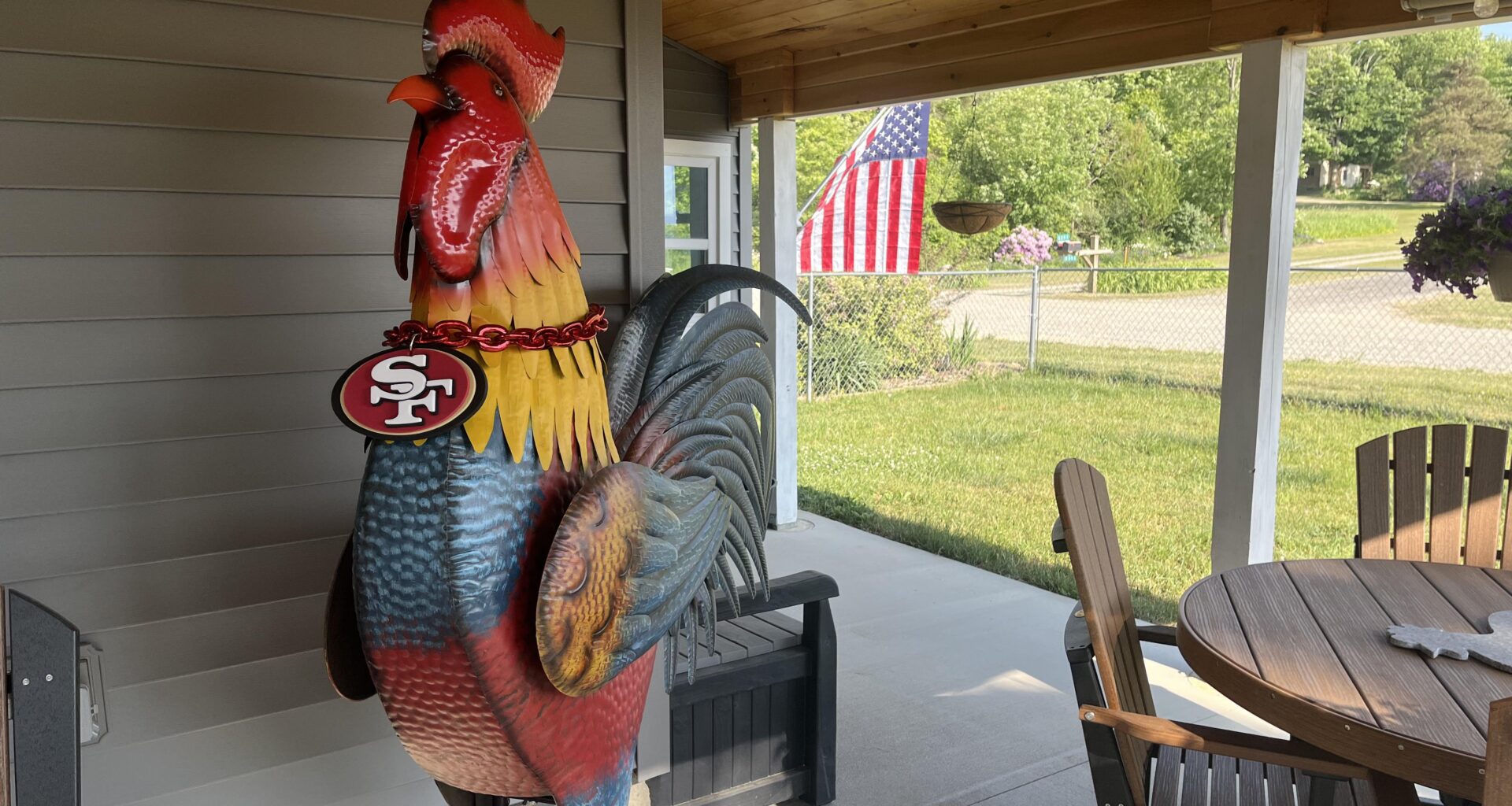 Life size Brock Purdy statue on my patio
