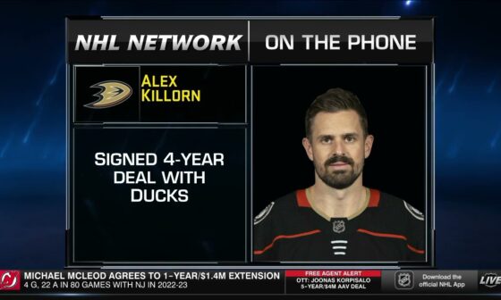 Alex Killorn joins NHL Tonight to talk deal with Ducks