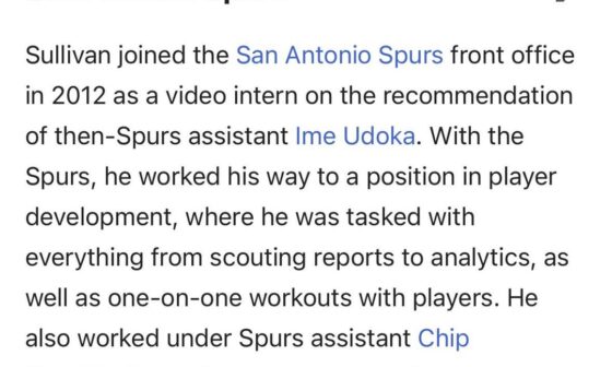 Ben Sullivan is only 39 y/o, has an NBA championship (‘21 Bucks) as an assistant, and worked with Ime Udoka on 3 teams (Spurs, Celts, Rockets). He also worked directly with Chip Engelland 🤯 and is 6’10”. How long can we keep him as an assistant before he gets a HC gig? 🤞