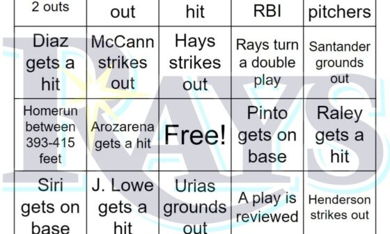 Rays vs Orioles Bingo, 7/22/2023