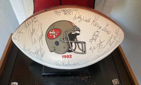 Back in the day my mom’s cousins owned a tuxedo/suit shop that supplied the Niners and my mom “won” this in a raffle