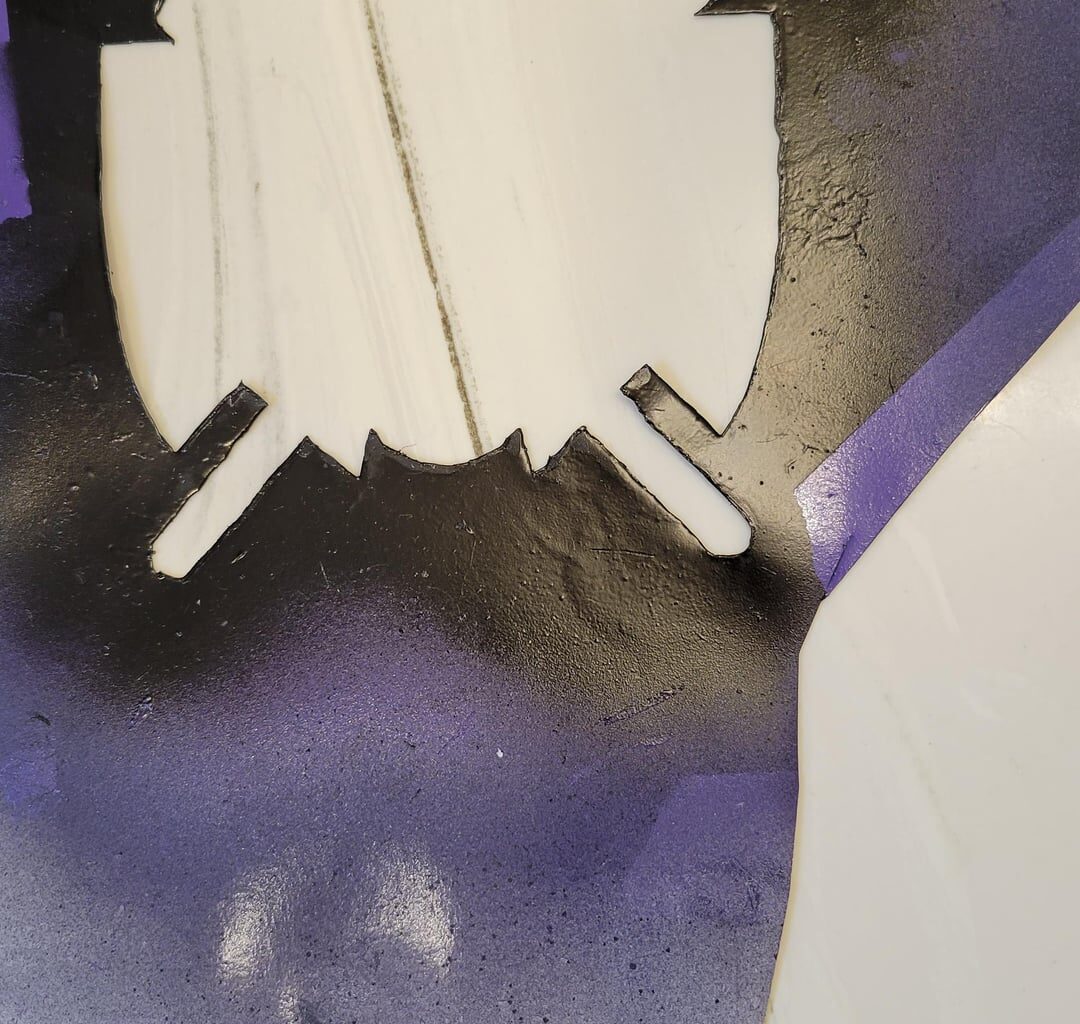 Stencils used for Kings logo on Curb Address