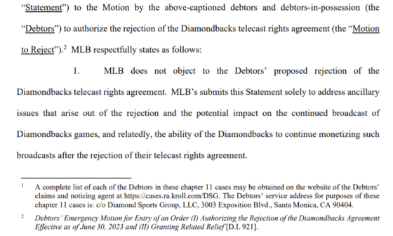 MLB Responses To Diamond/Bally Sports Proposed Rejection of D-Backs Broadcast Contract