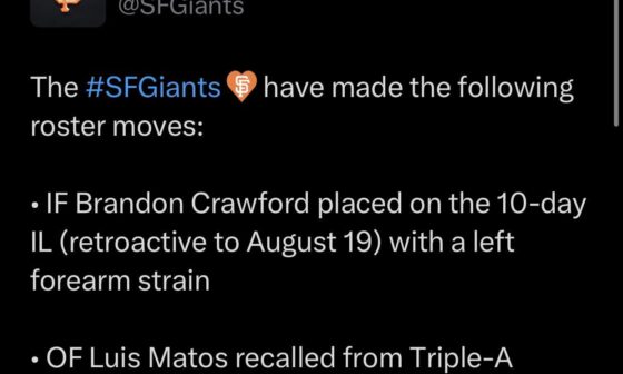 Crawford to IL, Matos recalled