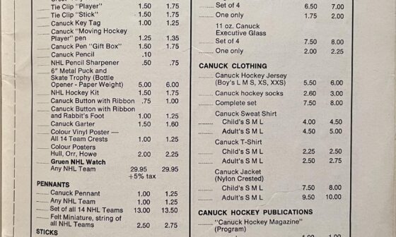 This is what Canucks merch/souvenirs cost in 1970