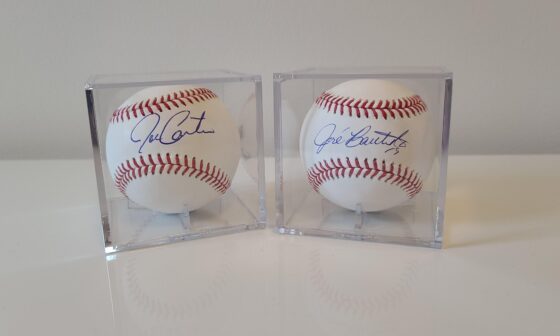 Gained two more baseballs for the autographed baseball collection. The hitters of the two most famous home runs in Blue Jays history: Joe Carter and Jose Bautista.