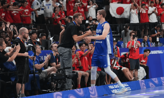 Lauri saying hi to Dirk after the Japan game at the World Cup